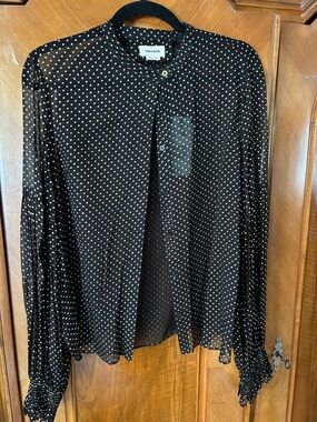 Zadig & Voltaire Sparkle Sequins Black Sheer Polka Dot Button-Front Blouse Sz L
